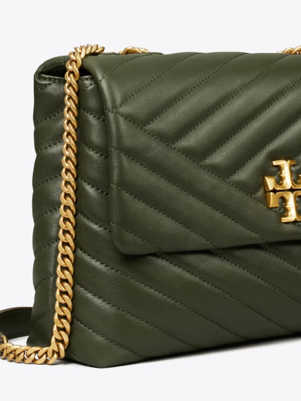 tory burch | kira chevron shoulder bag | lambskin | quilted | green | gold - Picture 11 of 12